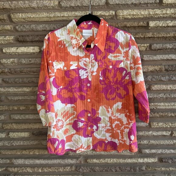 Alfred Dunner Colorful Tropical Beachy Floral Button Front Shirt Size 14 - Picture 6 of 8